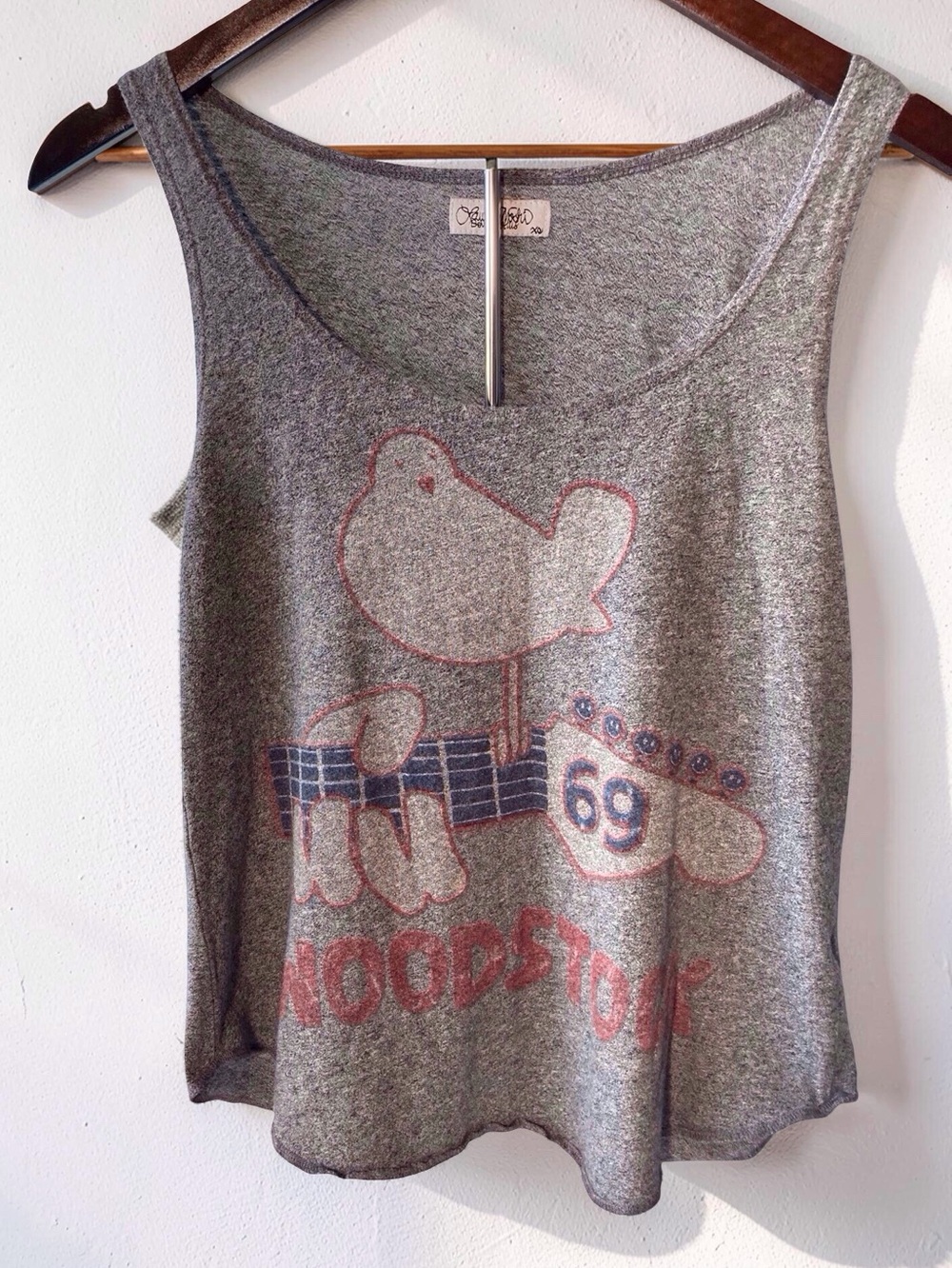 Lauren Moshi, Woodstock 1969 Graphic Tank, Women, XS, Boho Grunge, Gray